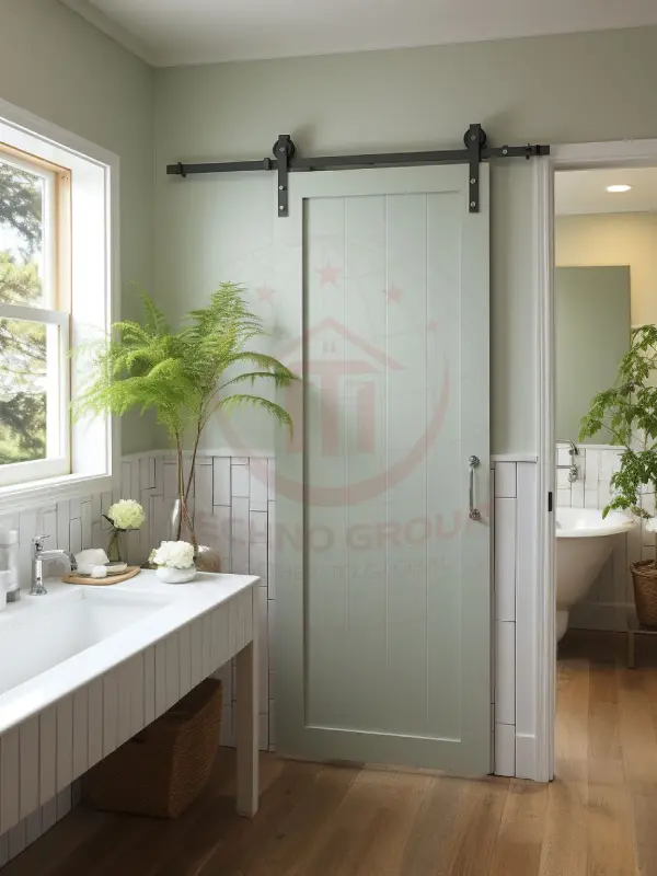 "Barn door with chalkboard surface serves dual purposes: décor and functionality."