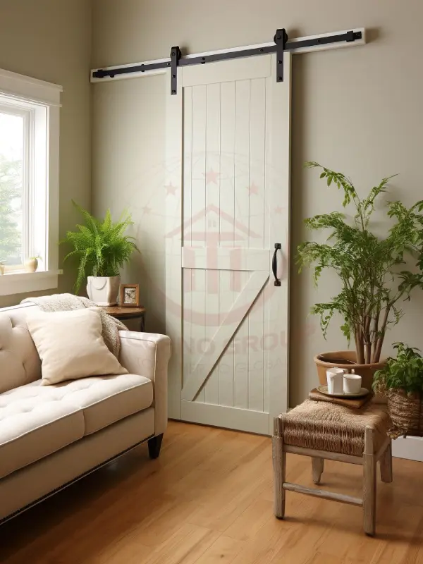 "Minimalist barn door design enhances the contemporary aesthetic of this room."