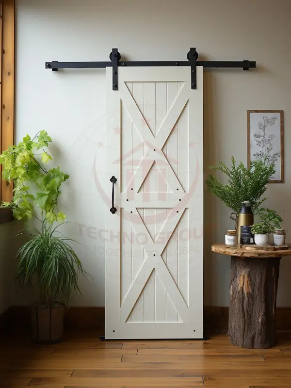 "Custom-designed barn door serves as a unique entryway to the pantry."