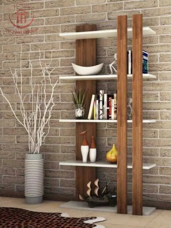 "Spacious living room decor shelf made from premium wood, blending style and functionality seamlessly."