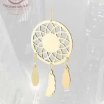 "Intricate wooden dream catcher, intricately designed to capture dreams and add a bohemian touch to any space."