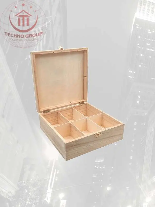 "Organize and store your favorite teas in this beautifully crafted wooden tea box, combining practicality with elegance."